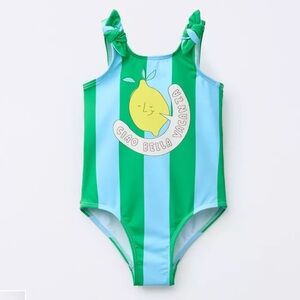 Zara Kids Green and Blue Striped One Piece